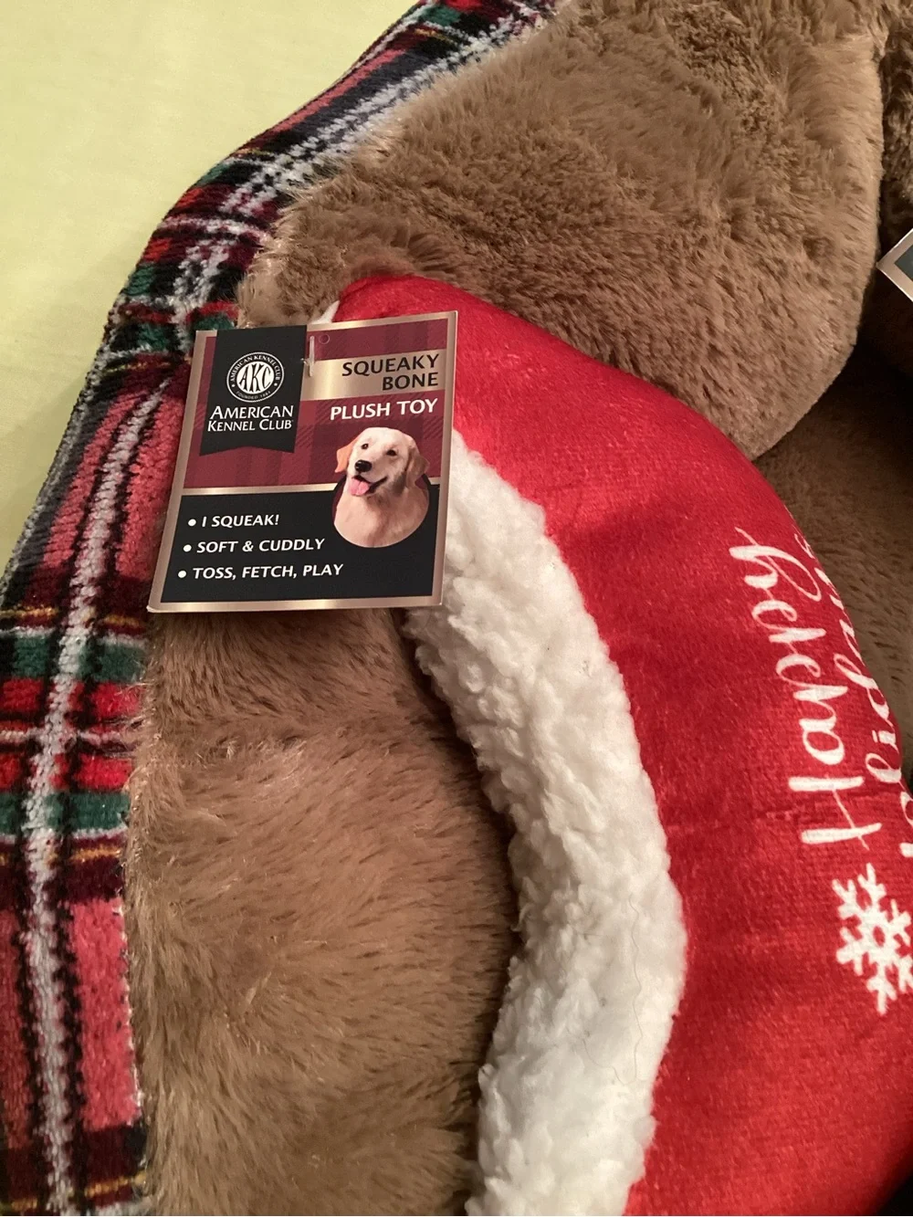 American Kennel Club Pet 3 Piece Christmas Holiday Plaid Bed Gift Set NWT